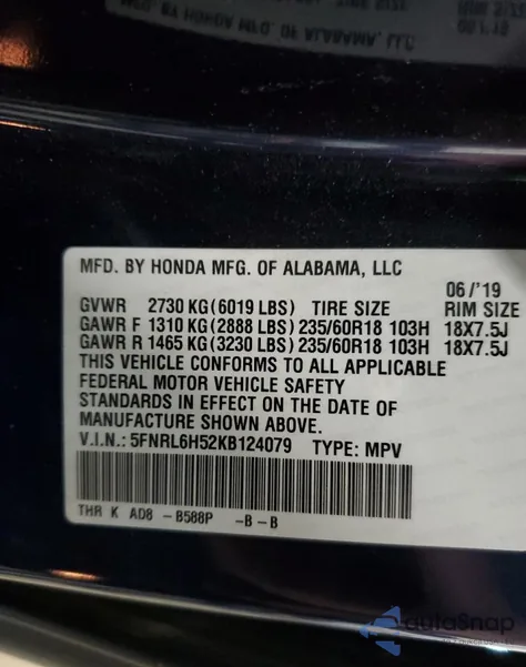 2019 Honda Odyssey Ex z USA, uszkodzony, nr VIN 5FNRL6H52KB124079